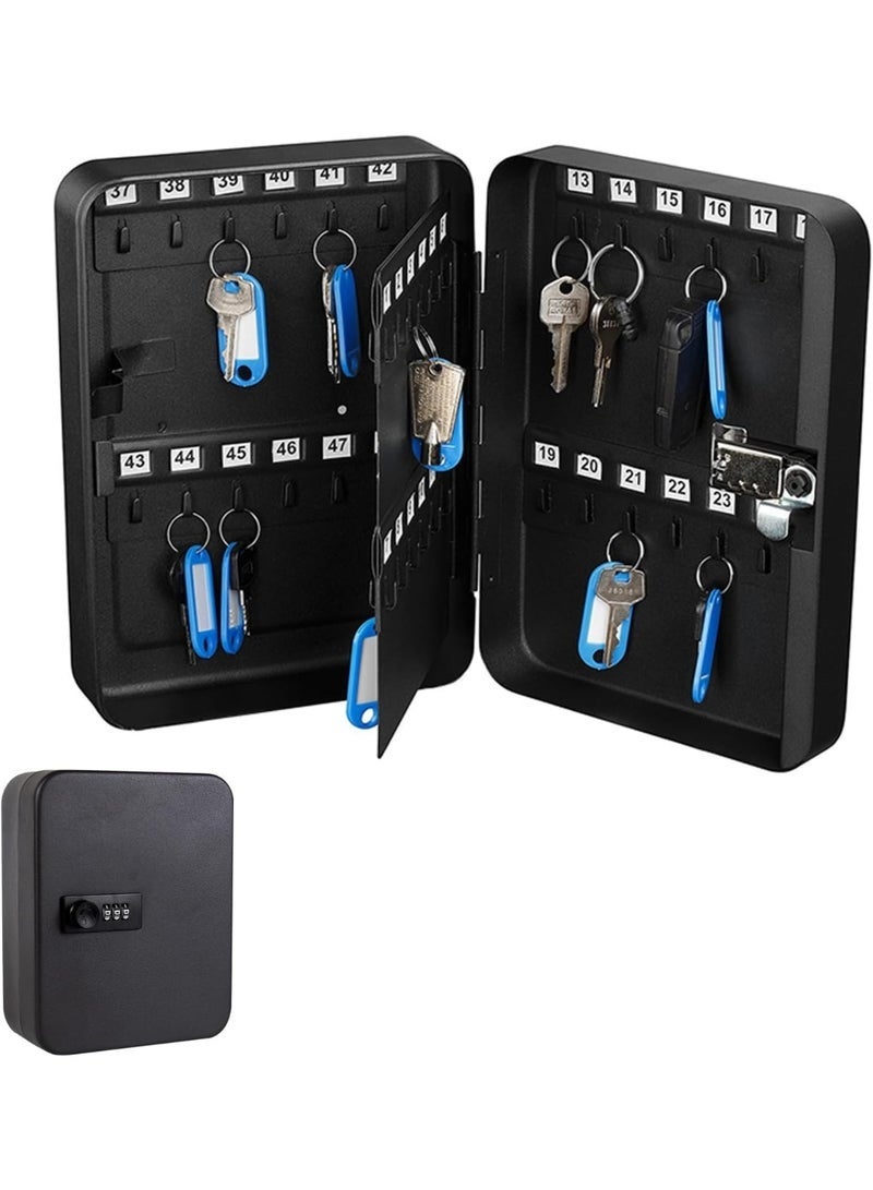 Arabest Key Lock Box, Wall Mounted Key Storage Organizer Box with 48 Key Hooks and Tags, Metal Key Cabinet with 3 Digit Code Lock for House, Garage, Office, Store, School (Black) - Image 1